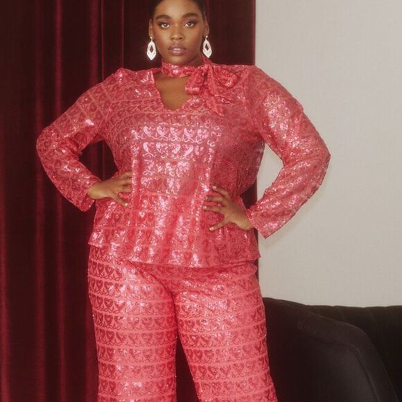 Eloquii pink Sequin Jumpsuit heart Valentine’s Day - Picture 4 of 16